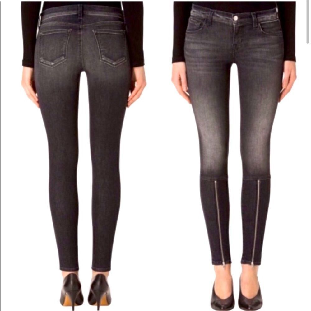 J Brand Mid Rise Super Skinny Black Heath Front Zip Jeans, Sz 27, NWOT